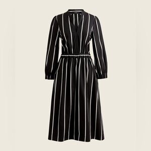 J. Crew Cinched-Waist Cotton Poplin Midi Dress Black & Ivory Stripe LG Worn 1x